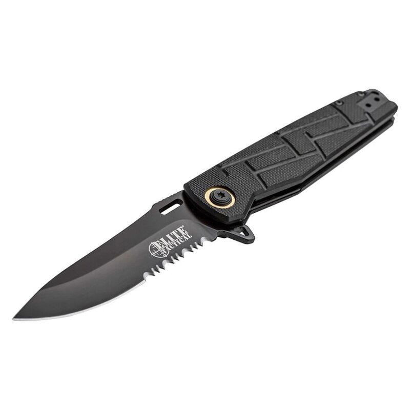 Elite Tactical Black Pocket Knife | Serrated, , large image number 1